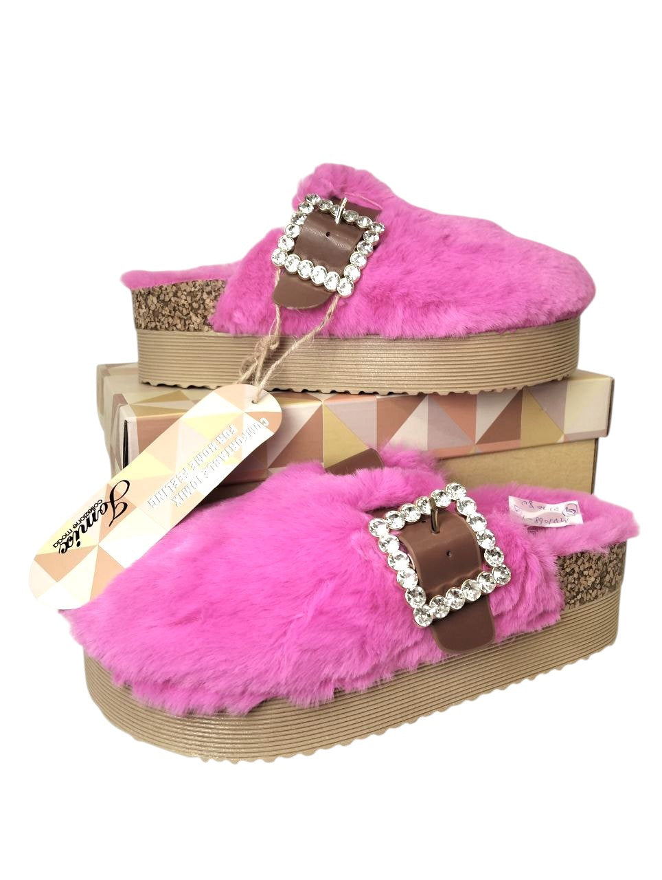 Ciabatte Mules Platform Pelo Rosa Barbiecore