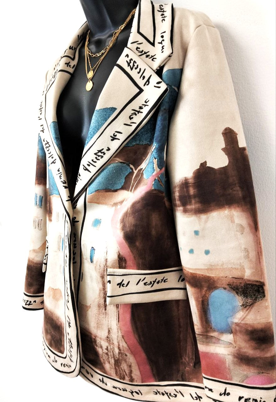 Blazer Stampa Acquarello 'Laguna' con Scritte