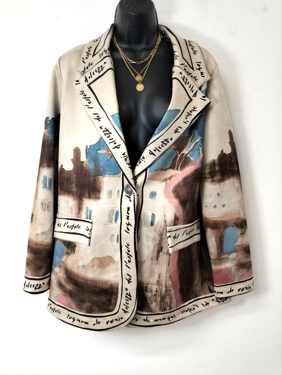 Blazer Stampa Acquarello 'Laguna' con Scritte