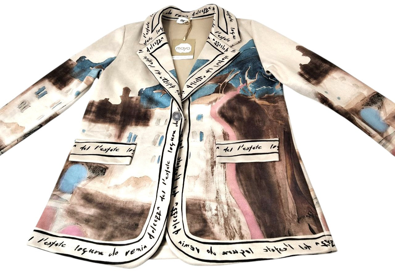 Blazer Stampa Acquarello 'Laguna' con Scritte
