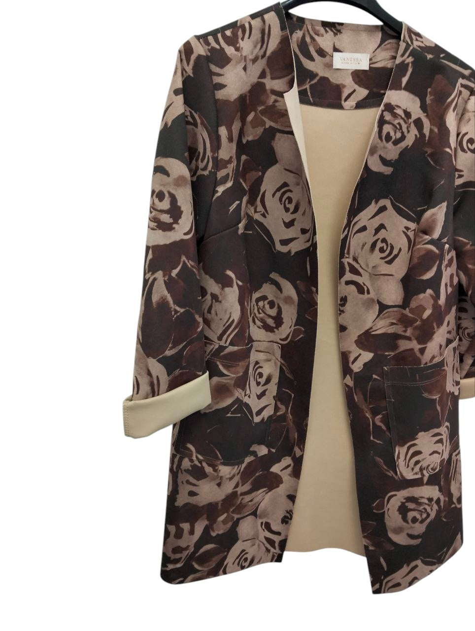 Cardigan Aperto Floreale Rosato 'Soft Cotton'