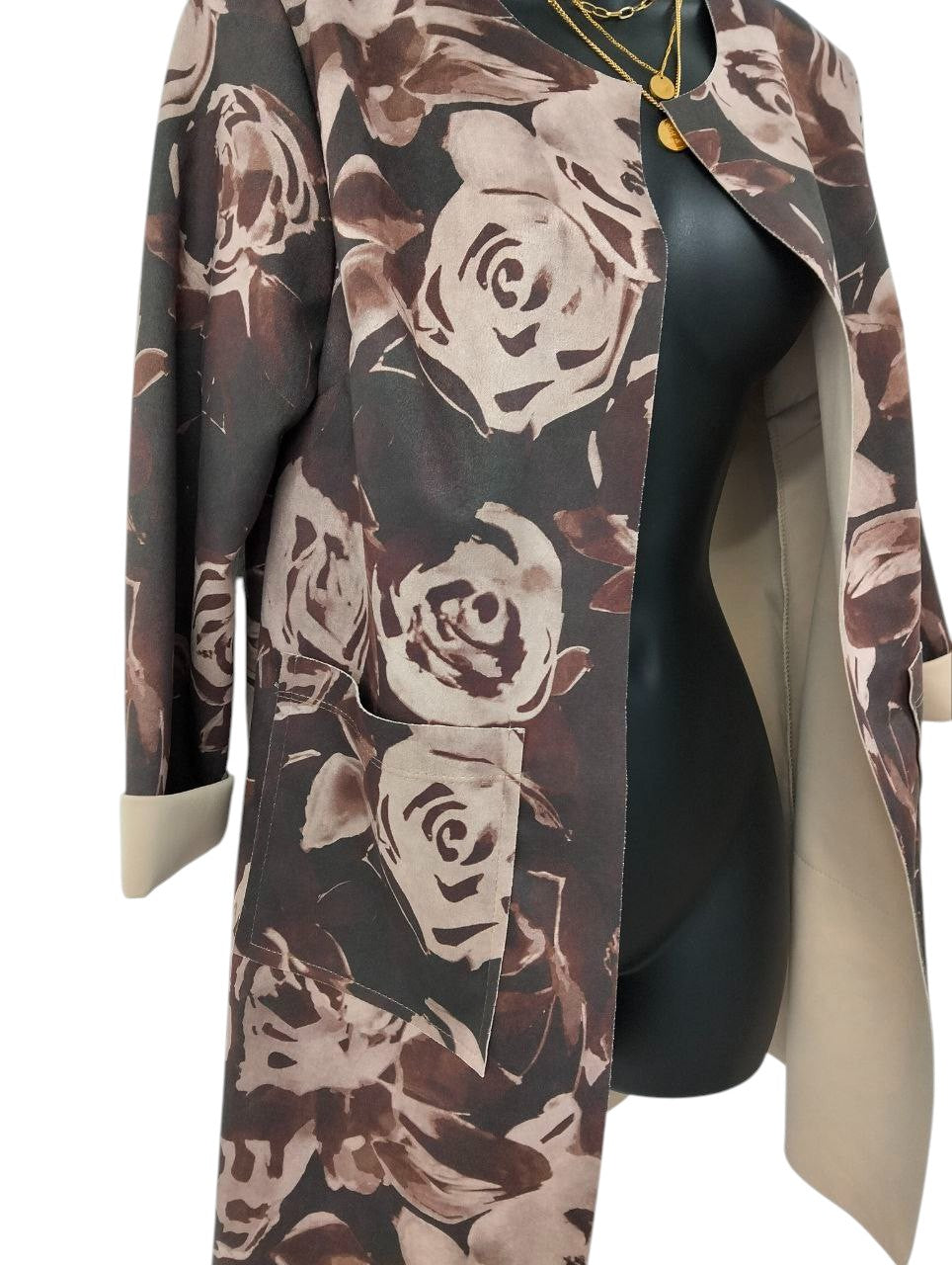 Cardigan Aperto Floreale Rosato 'Soft Cotton'