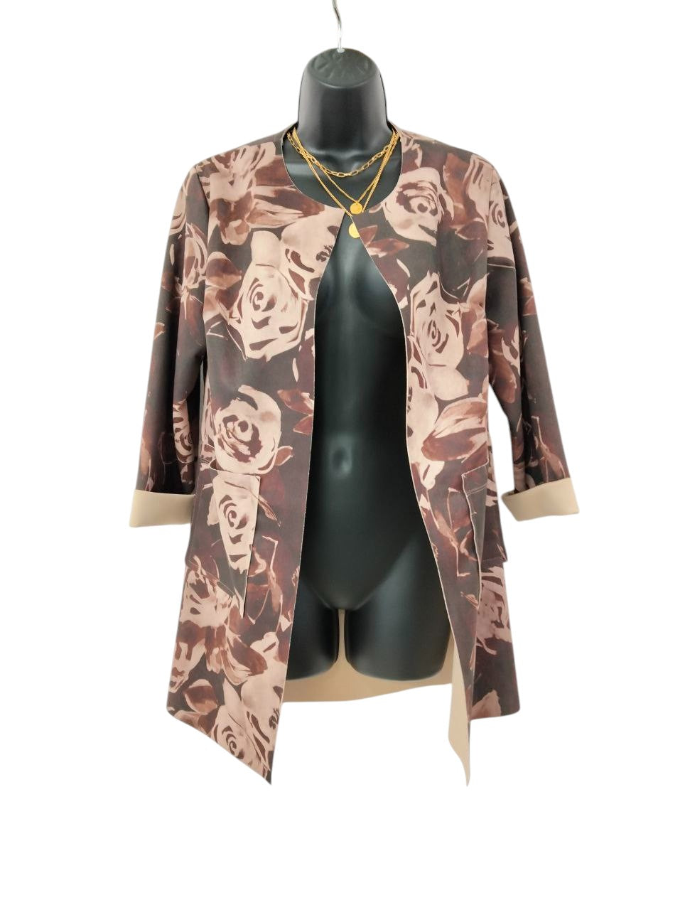 Cardigan Aperto Floreale Rosato 'Soft Cotton'
