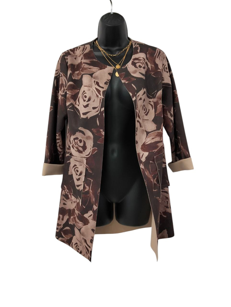Cardigan Aperto Floreale Rosato 'Soft Cotton'