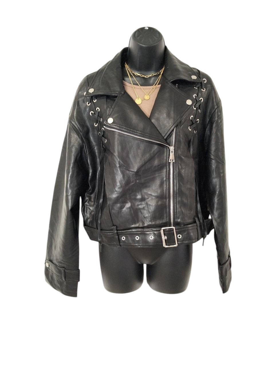 GIUBBOTTO ECOPELLE NERO BIKER/CHIODI - Oversize - Taglia L/XL
