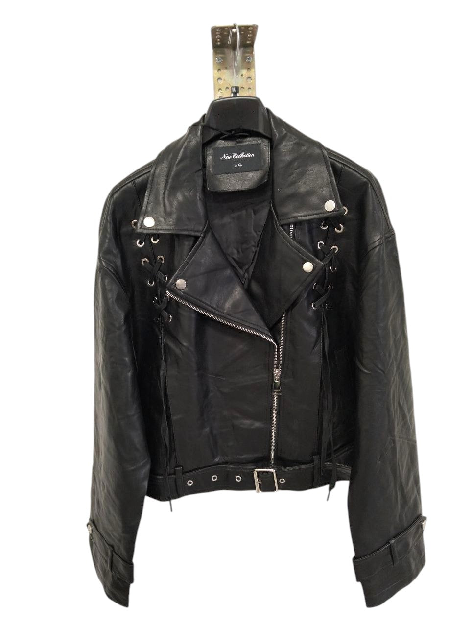 GIUBBOTTO ECOPELLE NERO BIKER/CHIODI - Oversize - Taglia L/XL