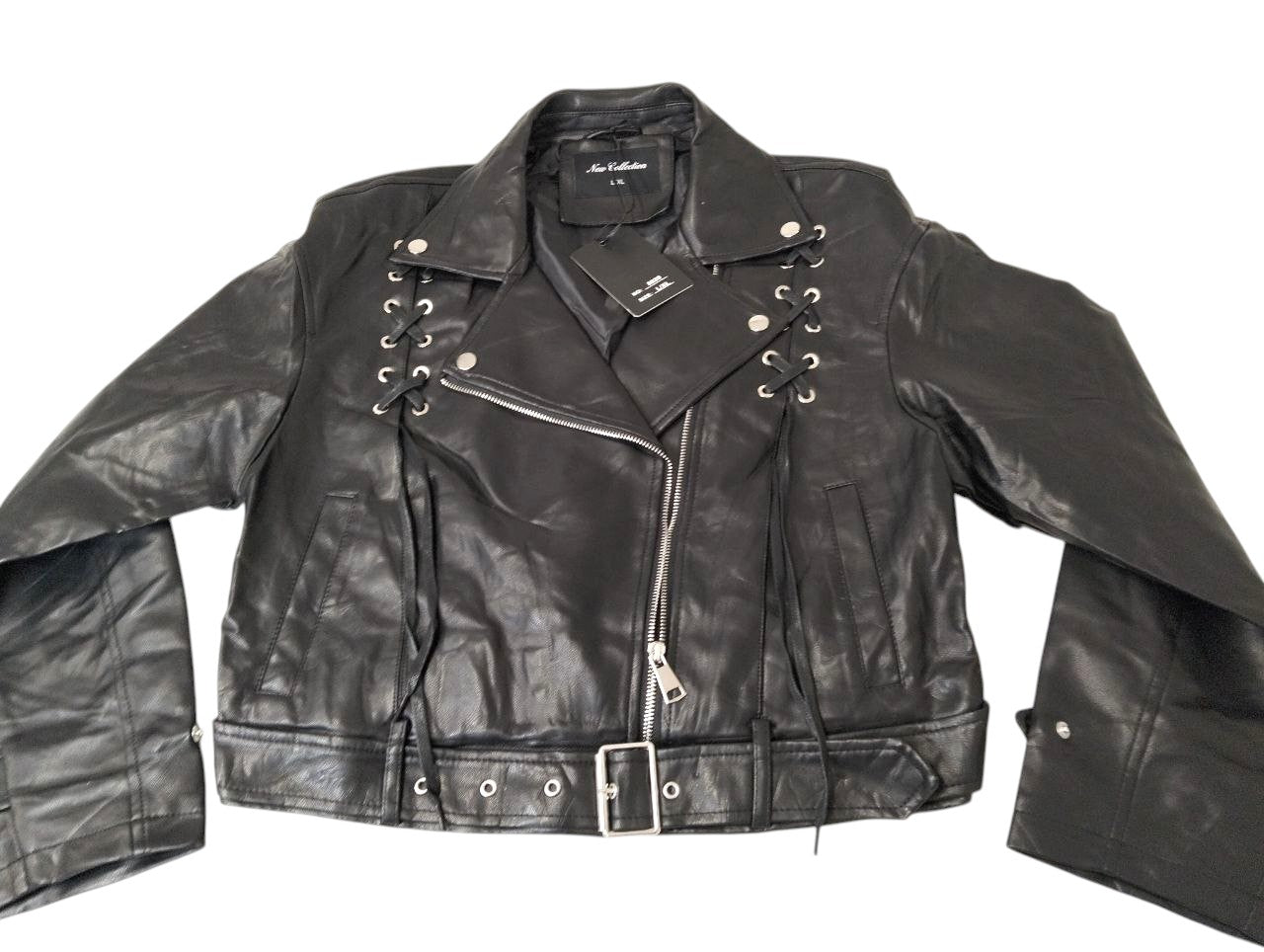 GIUBBOTTO ECOPELLE NERO BIKER/CHIODI - Oversize - Taglia L/XL