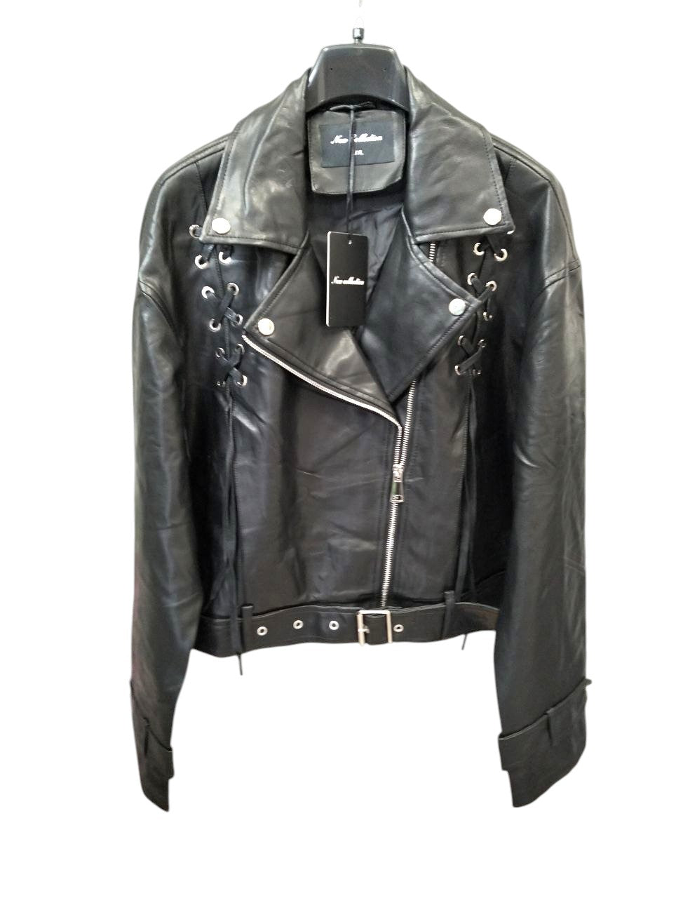 GIUBBOTTO ECOPELLE NERO BIKER/CHIODI - Oversize - Taglia L/XL