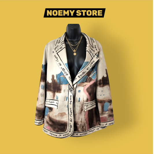 Blazer Stampa Acquarello 'Laguna' con Scritte