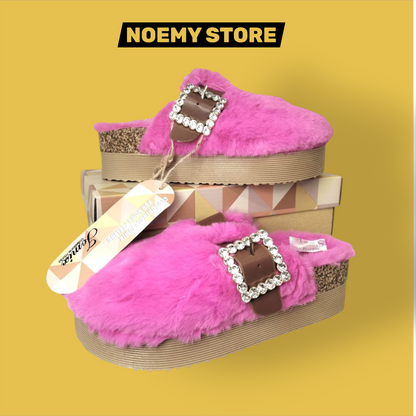 Ciabatte Mules Platform Pelo Rosa Barbiecore