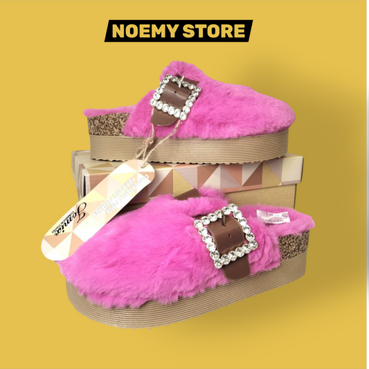 Ciabatte Mules Platform Pelo Rosa Barbiecore