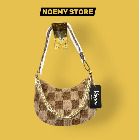 Mini Borsa a Spalla "Vivian" Check Morbido Teddy con Catena Gold