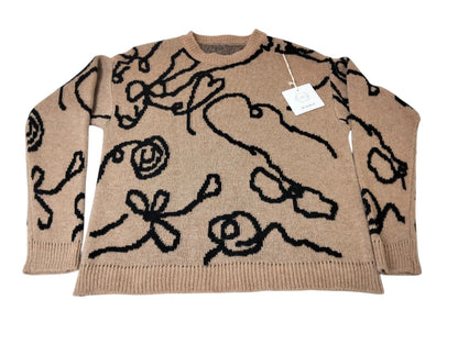 Maglione Oversize Beige Nero Fantasia Astratta Morbido