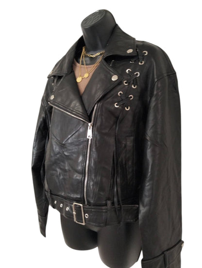 GIUBBOTTO ECOPELLE NERO BIKER/CHIODI - Oversize - Taglia L/XL