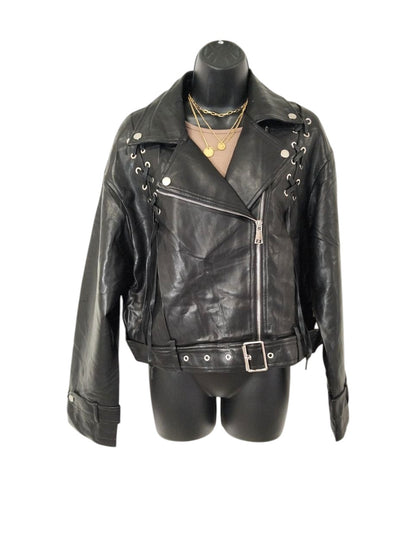 GIUBBOTTO ECOPELLE NERO BIKER/CHIODI - Oversize - Taglia L/XL